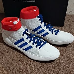 Adidas Men's High-Top Wrestling Training Shoes White Blue Red Mens Size 11 Nwt